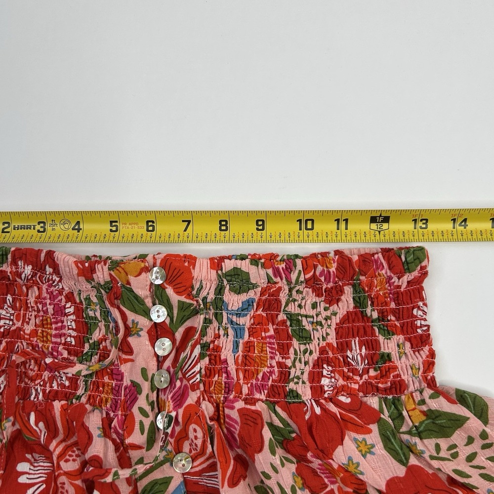 Rachel Zoe Smocked Waist Midi Skirt Women's Large Boho Beach Resort Red Floral - Picture 6 of 11